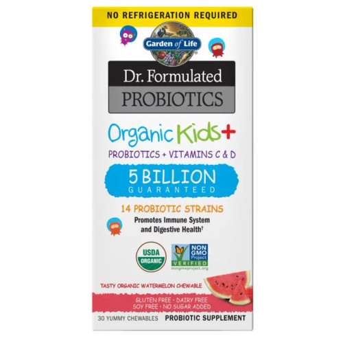 Dr. Formulated Probiotics Organic Kids+ Shelf-Stable Watermelon 30 Chewables by Garden of Life