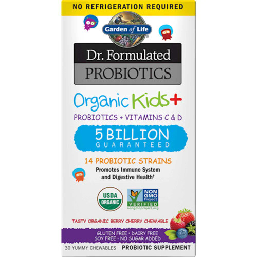 Dr. Formulated Probiotics Organic Kids+ Shelf-Stable, Berry Cherry 30 Chewables by Garden of Life