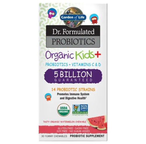 Dr. Formulated Probiotics Organic Kids+ Cooler Watermelon 30 Chewables by garden of life