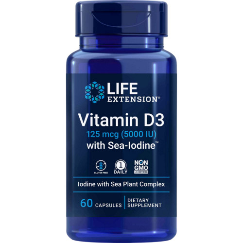 Vitamin D3 with Sea-Iodine 5000 60c by Life Extension