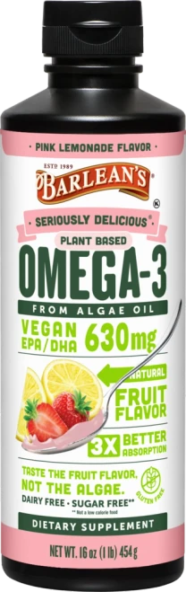 Seriously Delicious Omega-3 from Algae Oil Pink Lemonade 454g by Barlean's Organic Oils
