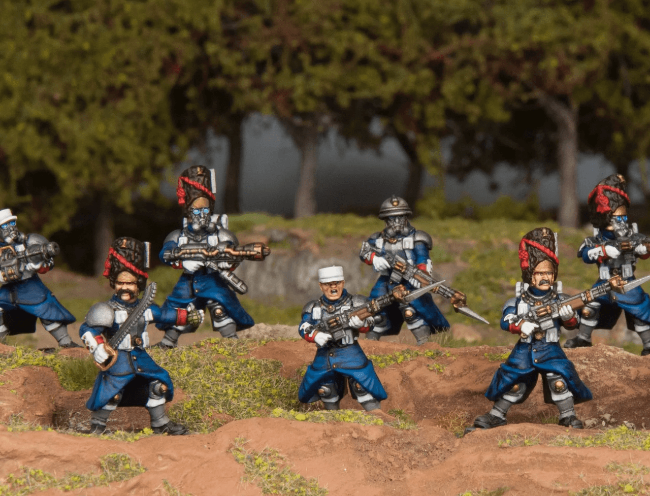 Wargames Atlantic Death Fields - Figura di cavalleria Les Grognards (9 personaggi), in plastica rigida (polistirene ad alto impatto), 28 mm, prodotta negli Stati Uniti, grigio