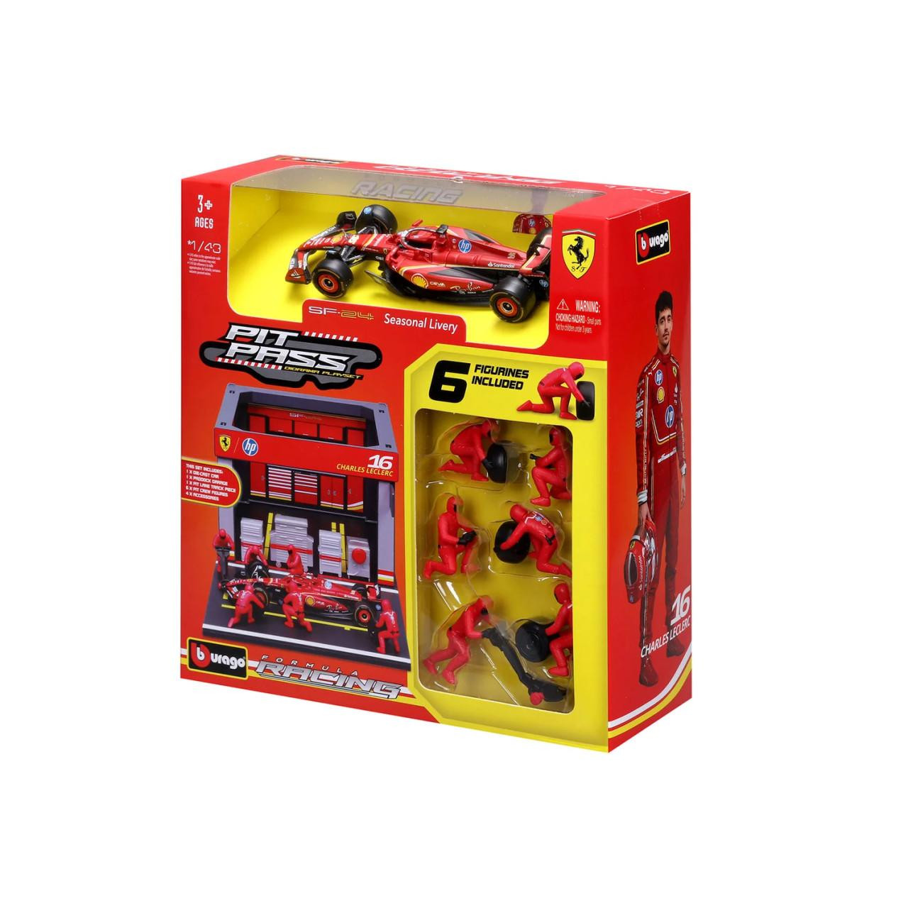 Burago 1/43 F1 Ferrari SF-24 Charles Leclerc Pit Pass Diorama