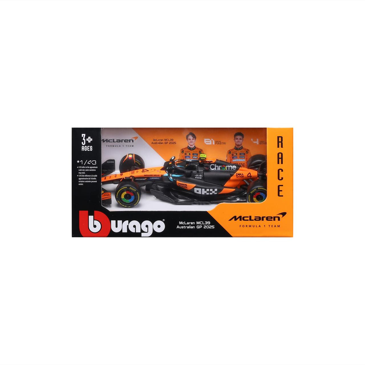 Burago 1/43 McLaren MCL39 F1 2025 #4 Lando Norris Diecast Model