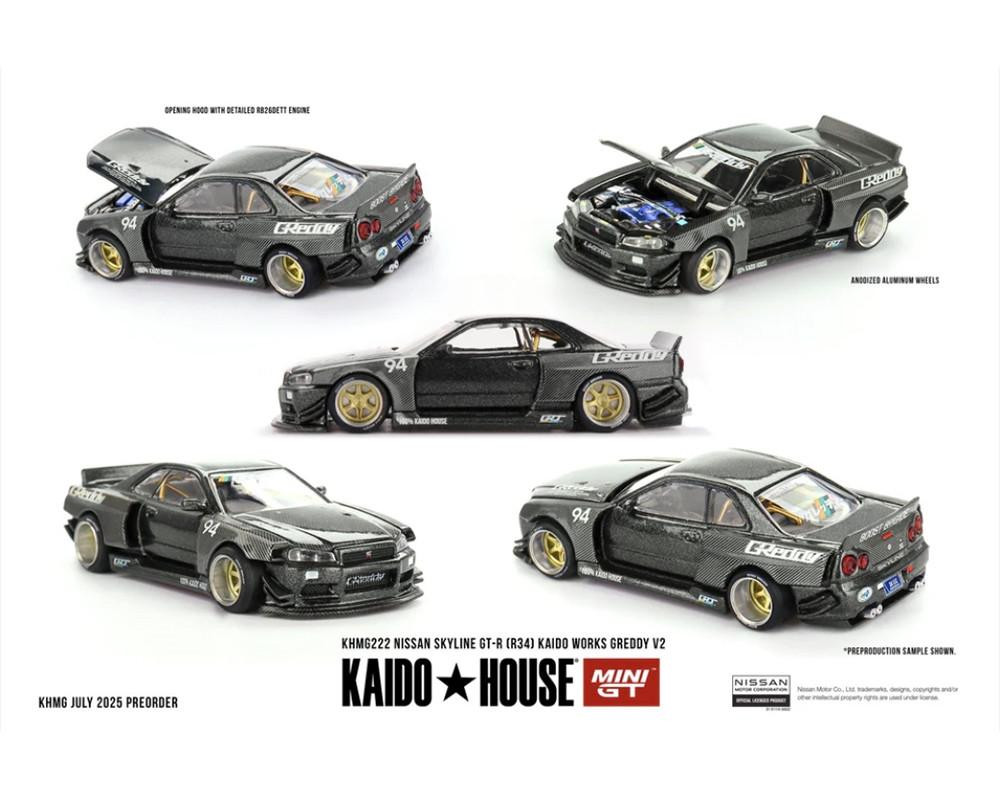 ミニカー MINI GT KAIDO HOUSE R34 CUSTUM REXY Mini GT 1/64 Nissan Skyline GT-R (R34) Kaido Works Greddy V2