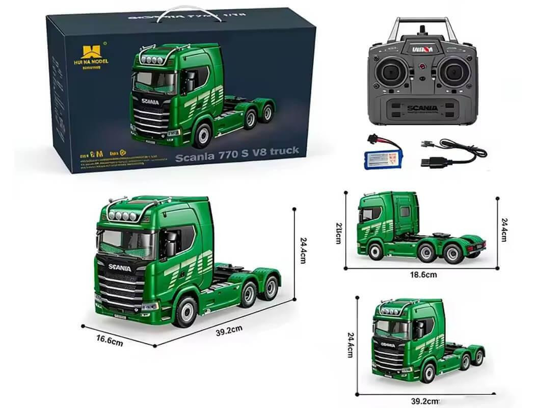 HUI NA TOYS 1/18 SCANIA 770S ラジコン緑セット HuiNa RC 1/18 2.4G 19CH Scania 770S Green RC Haulage Truck RTR