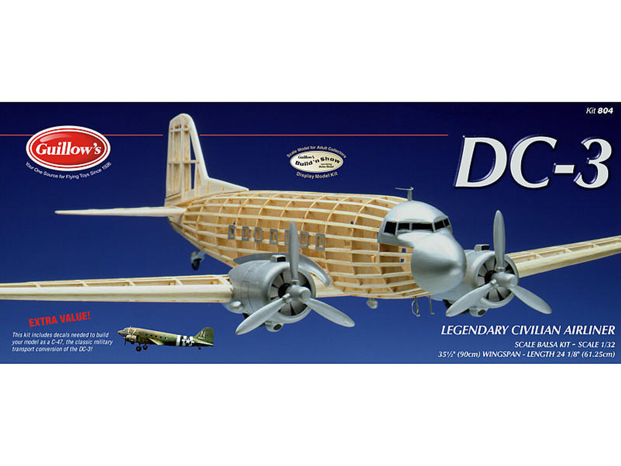 Guillow 1/32 Douglas DC-3 Balsa Model Kit - Wonderland Models