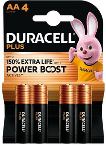  Duracell Plus AA LR06 Alkaline Batteries (4 Pack) 