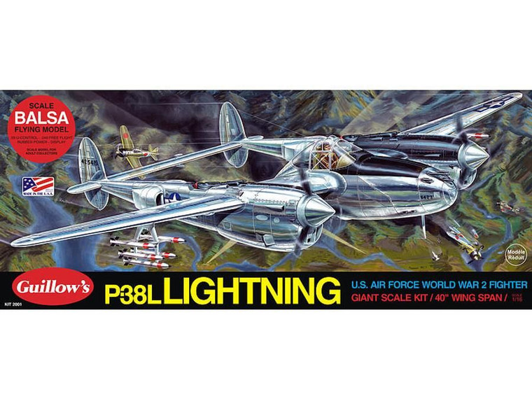  Guillow 1/16 Lockheed P-38L Lightning Balsa Model Kit 