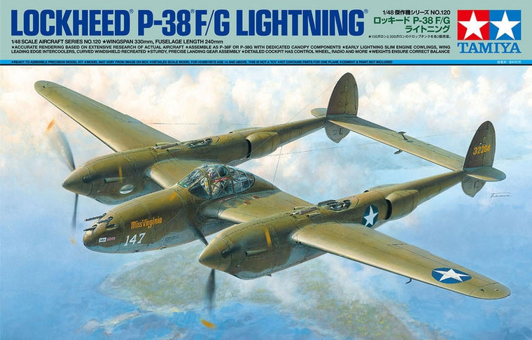  Tamiya 1/48 Lockheed P-38F/G Lightning WW2 Fighter 