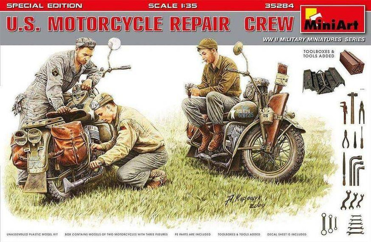  MiniArt 1/35 US Motorcycle Repair Crew Model Kit 