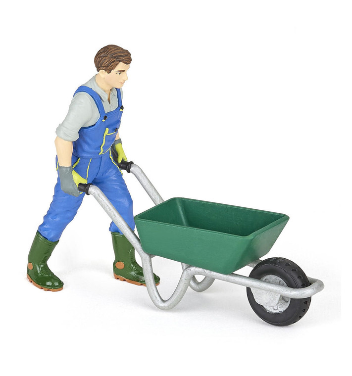  Papo Toys Farmer With Wheelbarrow 