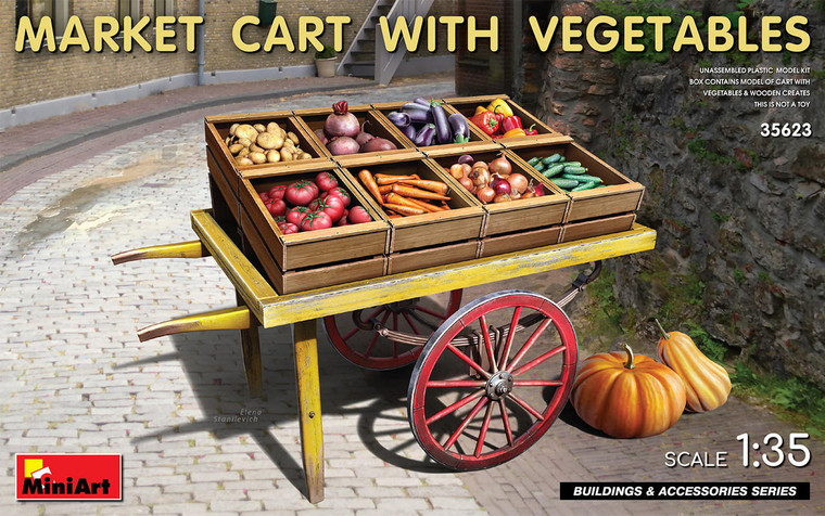  MiniArt 1/35 Market Cart with Vegetables & Wooden Crates Model Kit 