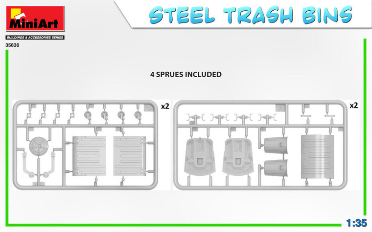  MiniArt 1/35 Steel Trash Bins Model Kit 