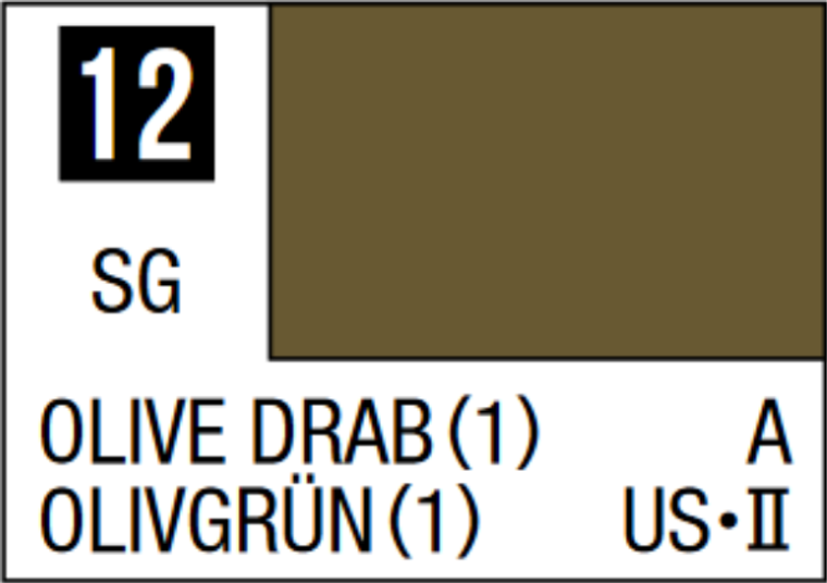  Mr Hobby Mr Colour 10ml 012 Olive Drab Semi Gloss Acrylic Paint 