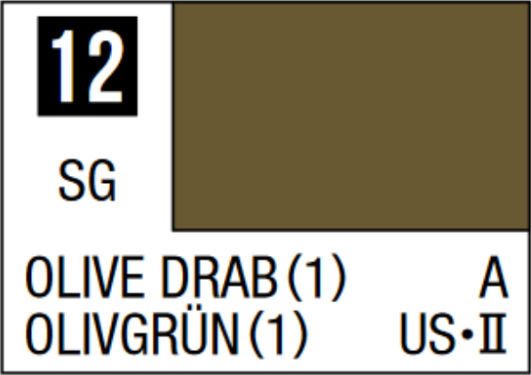  Mr Hobby Mr Colour 10ml 012 Olive Drab Semi Gloss Acrylic Paint 