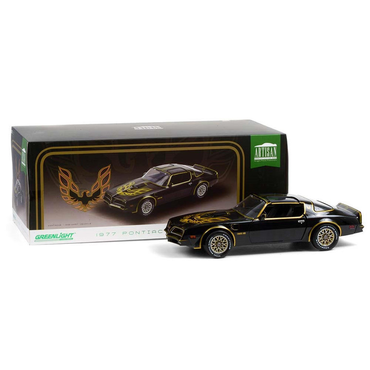  Greenlight 1/18 Pontiac Firebird Trans Am 1977 Starlite Black With Golden Eagle Hood 