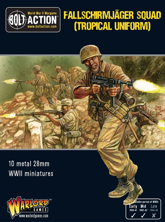  Warlord Games 28mm Bolt Action German Fallschirmjager Squad in Tropical Uniform 1939-1943 