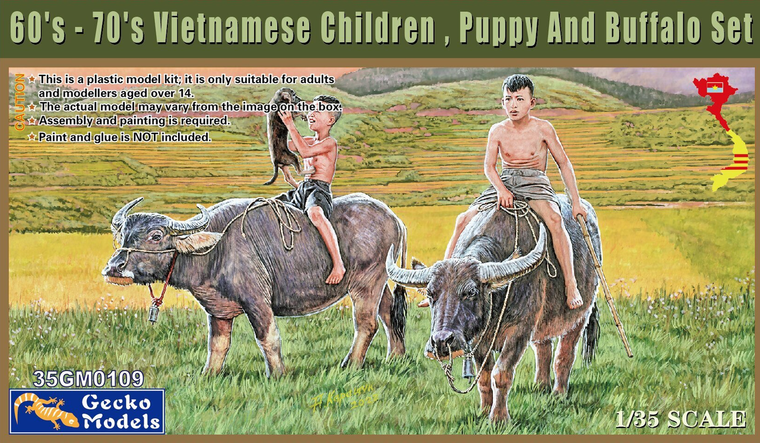  Gecko Models 1/35 Vietnamese Children, Puppy & Buffalo Set 1960s-1970s 