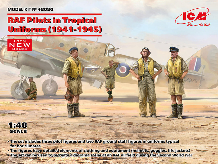 Icm ICM 1/48 RAF Pilots in Tropical Uniforms (1941-1945) Model Figures 