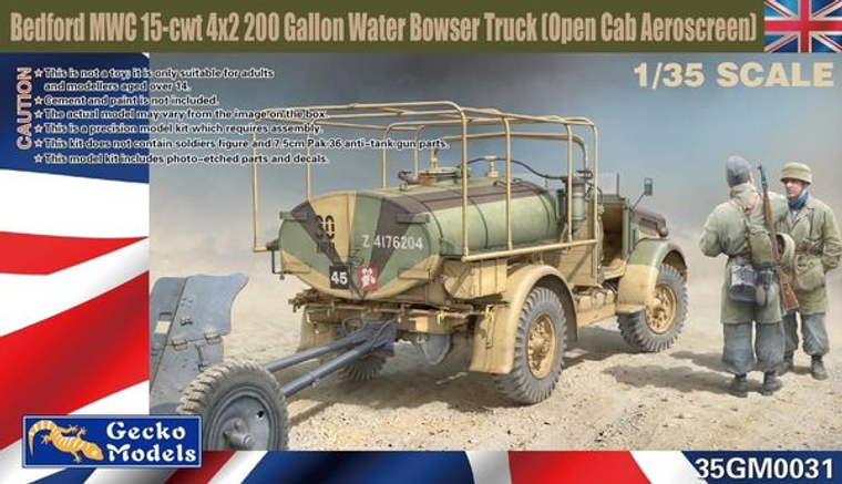  Gecko Models 1/35 Bedford MWC 200 Gallon Water Bowser Truck Open Cab Aeroscreen 