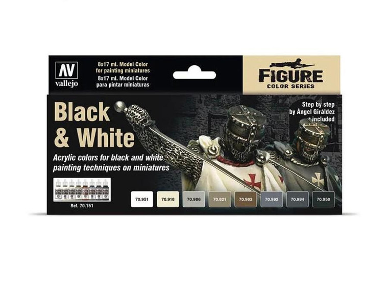  Vallejo Model Color Set - Black and White Paint Set 
