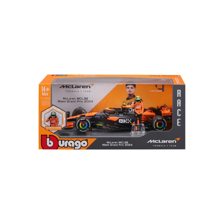  Burago 1/24 F1 McLaren MCL38 2024  With Norris Figure Diecast Model 