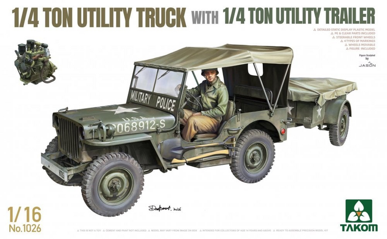 Takom 1/16 US 1/2 ton Utility Truck with 1/4 ton Utility Trailer