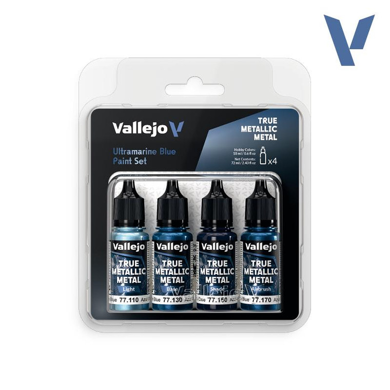  Vallejo True Metallic Metal TMM Paint Set - Ultramarine Blue 