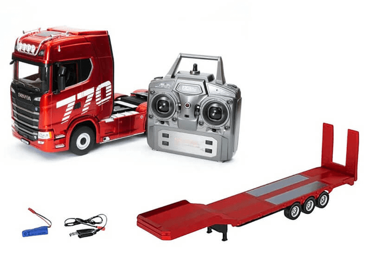  HuiNa RC 1/18 2.4G 19CH Scania 770S Truck with Flatbed Trailer (Red) RTR 