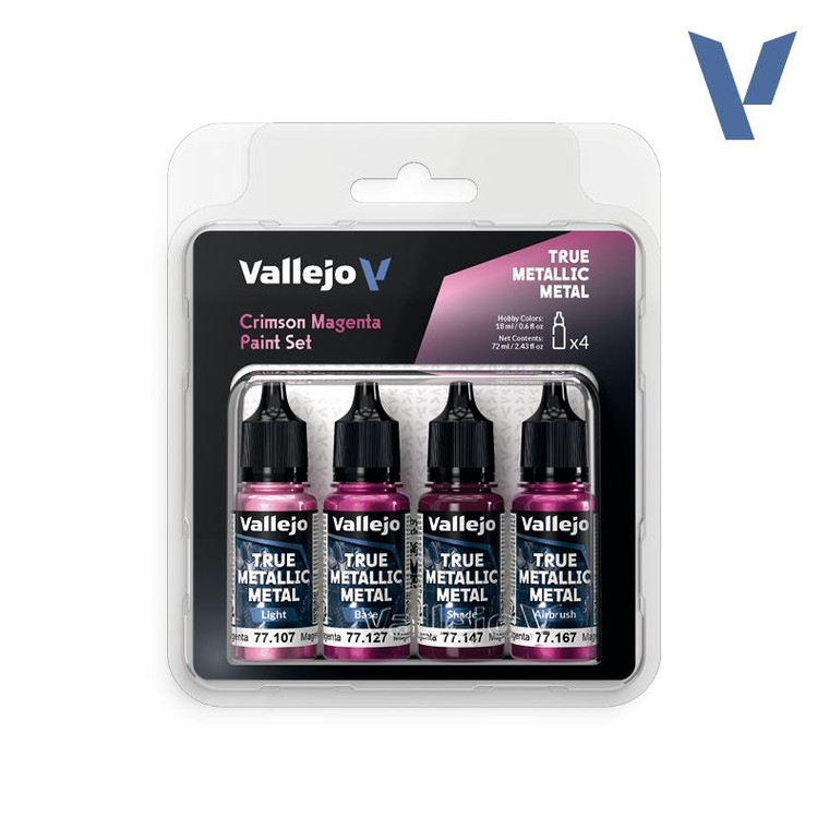  Vallejo True Metallic Metal TMM Paint Set - Crimson Magenta 