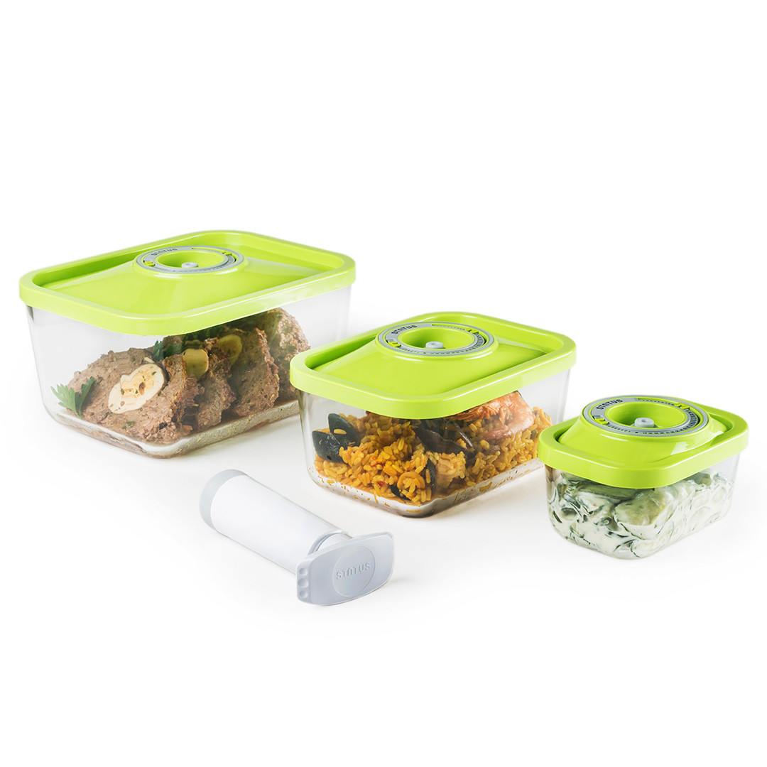 Vacuum Container Medium Status 4-Piece Set of Glass Vacuum Containers in Green | Energise Your Life