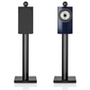 B&W 705 S3 Signature Bookshelf Speakers in Midnight Blue Metallic.  Image of front, one speaker with Grille the other without.  Pair on speaker stands (B&W FS 700 S3), sold separately  