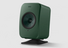 KEF LSX II LT Wireless Bookshelf Speakers  in Sage Green with P1 Desk Pad