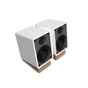 Onkyo GX-10DB Powered Speakers in White, pair, angled without grille