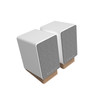 Onkyo GX-30ARC Powered Speakers in White, pair on stands, angled with grille