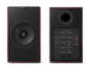 KEF Coda W Active Speakers in Vintage Burgundy, front and back of Speakers