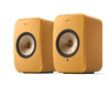 KEF LSX II Wireless Powered Bookshelf Speakers in Amber Haze. Front, angled 