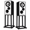 Mission 700 Speakers in Black Oak, pair shown without grilles and on stands (sold Seperately)