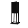 Mission 700 Speakers in Black Oak  individual shown with grille and on Mission 700 Speaker Stands