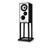 Mission 700 Speakers in Black Oak  individual shown without grille and on Mission 700 Speaker Stands