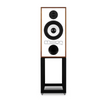 Mission 770 Speakers in Walnut. Individual speaker shown without grille and on Mission 770 Speaker Stand 