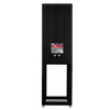 Mission 770 Speakers in Black Oak. Rear of individual speaker shown and on Mission 770 Speaker Stand 