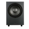 Mission LX-10SUB MKII Active Dynamic Drive IB Subwoofer in Walnut Pearl, angled with grille
