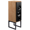 ATC SCM50PSL Passive Speakers in Pippy Oak.  Individual speaker shown on an angle and without grille
