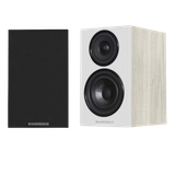 Wharfedale Diamond 12.0 Bookshelf Speakers in Light Oak with and without Grille