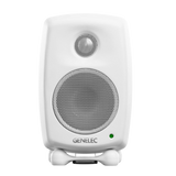 Genelec 8010A Active Studio Monitors.  Individual monitor shown in White, front on
