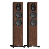 Monitor Audio Silver 300 8G Floorstanding Speakers shown in European Walnut and without Grilles