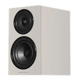Wharfedale Diamond 12.1i Bookshelf Speakers. Angled view of individual speaker shown in Grey and without grille.