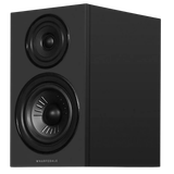 Wharfedale Diamond 12.2i Bookshelf Speakers. Angled view of individual speaker shown in Black without grille.